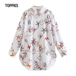 White Chain Printing Shirts Woman Tops Long Sleeve Oversize Female Streetwear Spring Clothes 210421