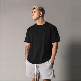 Men's Oversized T shirt Solid Colour Gym Clothing Bodybuilding Fitness Loose Sportswear T-shirt Streetwear Hip-Hop Tshirt 210409