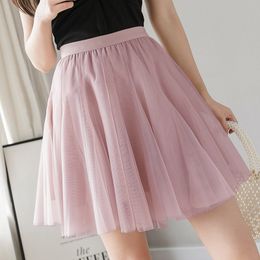 Lucyever Spring Summer Pleated Skirt Womens Net Yarn Empire Mini Skirts Woman All-match Design Elegant Skirts Female 210521