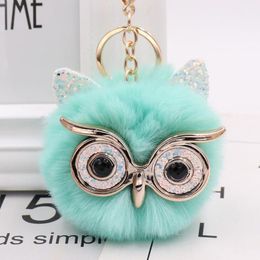 100pcs/lot Plush Owl Face Keychains Cartoon Animals Dolls with Sequins Bling Eyes Girls Bag Decoration For Women Jewelry