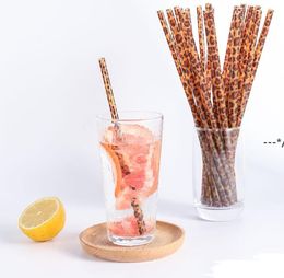 9*2.75inch Plastic Brown Leopard Drinking Straws Fashion Printing Straight Straw Reusable Restaurant And Bar Supplies JJF12813