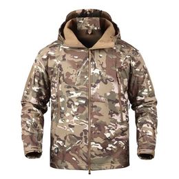 Mege Brand Camouflage Military Men Hooded Jacket, Sharkskin Softshell US Army Tactical Coat, Multicamo, Woodland, A-TACS, AT-FG 211126