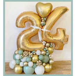 32inch Rose Gold Silver Number Foil Balloon 13 18 21 30 40 50 60 70 80 90 Years Old Adult Helium Ball Party Decoration Supplies Y0730