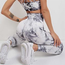 Tie Dye Leggings Seamless Women Fitness Leggings Push Up Booty Lifting Workout Pants Gym Running Legging 211019