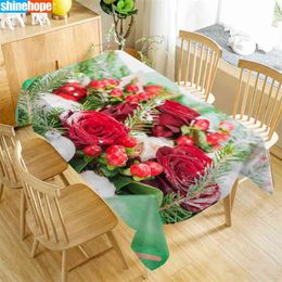 Nice Flowers Red Rose Table Cloth Holiday Party Waterproof Oxford Fabric Rectangular Tablecloth Home 210626