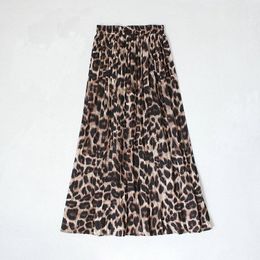 Skirts Leopard Print Pleated Skirt Women Elastic High Waist Midi With Lining A Line Chiffon 3 Colours 2021 Autumn Streetwear