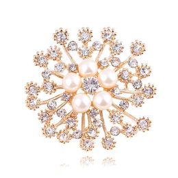 Pins Brooches 2021 Fashion Imitation Pearl Rhinestone Crystal Flower For Women Wedding Bridal Party Round Bouquet Brooch Pin