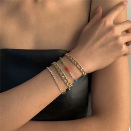 4Pcs/Set Bohemia Cute Colorful Small Bone Bracelet Hand Fashion Simple Crystal Tennis Chain Link Bracelets Girls Women Jewelry