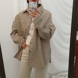 Harajuku Corduroy Jacket Winter Autumn Coats Plus Size Overcoats Female Big Tops Cute Solid Colour Clothing 211014