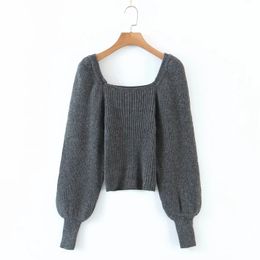 Women Square Collar Lantern Sleeve Knitting Sweater Femme Loose Pullover Casual Lady Tops SW969 210430