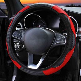 Carbon Fibre Leather Car Steering Wheel Cover For Seat Ateca Leon Ibiza Alhambra Arosa Corboda Toledo J220808