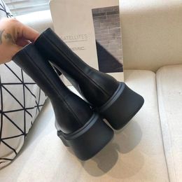 The row smooth Leather Ankle Chelsea Boots platform zipper slip-on round Toe block heels Flat 23 booties chunky boot for women factory f