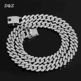 D&Z New 12MM Hip Hop Iced Out Bling Rhinestones Miami Cuban Link Chain Necklaces For Men's/Women 3 Colors Fashion Jewelry X0509