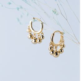 925 Sterling Silver Five Small Round Ball Pendant Hoops Earings Gold Colour Plated Ear Rings Earrings for Women Fine Jewellery