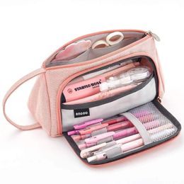 Pencil Bags Pink Bag Solid Color Stationery Organizer For School Girls Pen Pouch Holder Canvas Office Supplies Makeup Case Gift Box