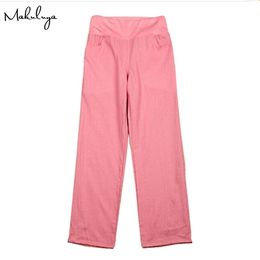 Makuluya Better Linen factory oem linen pants elastic waist wide leg casual top straight loose trousers L6 Q0801
