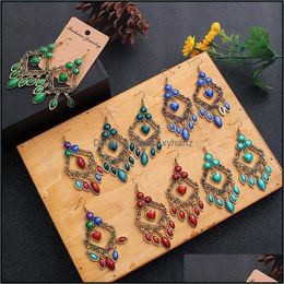 Dangle & Chandelier Earrings Jewellery Hollow Out Rhombus Model Geometric Rhinestone Metal Ear Hook Women Lady Bohemian Heart Circle Earring D