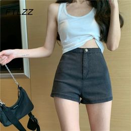 women sexy denim shorts summer casual korean high waist vintage black jeans woman skinny Button Fly 210525