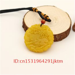Jewelry Charm Jadeite for Chinese Natural Fashion Gifts Hand Carved Unicorn Women Amulet Men Pendant Yellow Kirin Necklace Jade