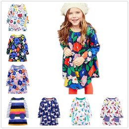 Floral Baby Girls Dress Cotton Children One-Piece Dresses Long Sleeve Knee Length Girl's Clothes Blouse Outfits Jumpers 210413