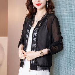 Women's Jackets Korean Coats Women Lace Leopard For Summer Mesh Office Lady Oversized Jacket Plus Size 4XL Black