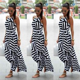 Women Sexy Boho Striped Sleeveless Maxi Long Beach Style Strap Sundress Vestidos For Female 210419