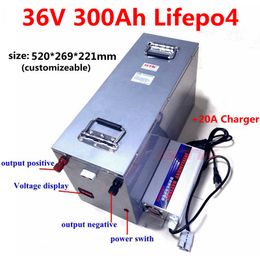 Steel case LiFepo4 36V 250Ah 260Ah 300Ah lithium battery with BMS for trolling motor boat solar system motorhomeRV+20A charger
