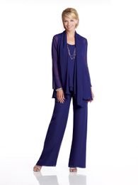 Purple Three Pieces Chiffon Mother Of The Bride Dress Pants Suit Cheap Dresses Party Evening For Wedding Mothers Guest Dress