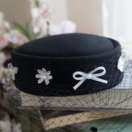 Stingy Brim Hats 2022 Women Vintage Look Pillbox Fascinator Hat Top Fancy Wool Felt Cocktail Racing Party Wedding
