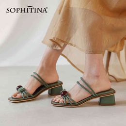 SOPHITINA Trendy Women's Sandals Two Wear Metal Decoration Shoes Open-toe Summer Casual Back Empty Daily Female Slippers AO663 210513