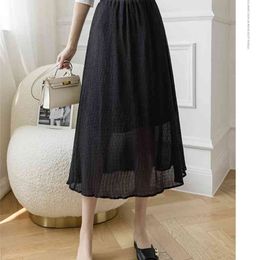 Summer Elastic High Waist Mesh Tutu Pleated Skirts Female Long Skirt Streetwear Tulle Midi Womens 210507