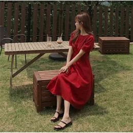 Summer Girls Dress Women Cotton Linen Casual short Sleeve es Female Vintage Solid Red dress Robe Femme Vestido 210423