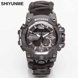 SHIYUNME Men Camouflage Military Watch Outdoor Sport Compass Waterproof Multi-function Watch LED Quartz Clock Relogio Masculino G1022