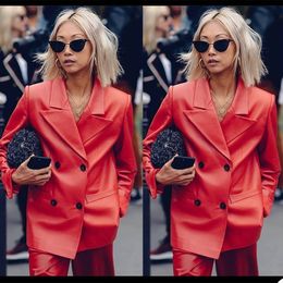 Street Shot Fashion Blazer Suits 2 Pieces Long Sleeve Double Breasted Pants Outfits Evening Party Wedding Formal Jacket