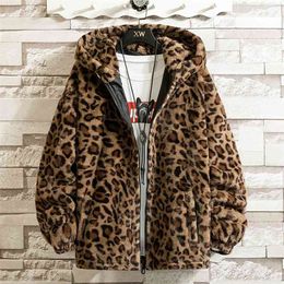Autumn Soft Leopard Jacket Men Zipper Hoodies Hooded Coat Fashion Causal Street Outerwear Loose Windbreaker Clothing Male Female 210827
