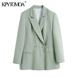Women Fashion Double Breasted Fitted Blazers Coat Long Sleeve Pockets Female Outerwear Chic Veste Femme 210420