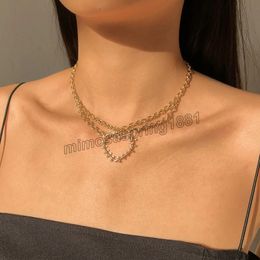 2022 Simple Gold Colour Punk Metal Heart Pendant Necklace Jewellery