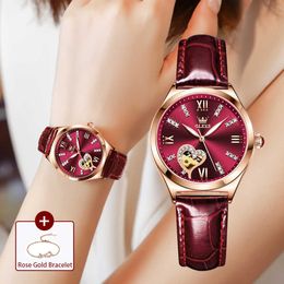 Luxury Women Watches Automatic Mechanical Leather Wrist Watch Ladies Fashion Bracelet Set Gift Top Brand 210720