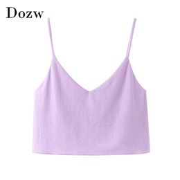 Sexy Spaghetti Strap Short Tops Women Camis Summer Beach Backless Crop Top Sleeveless Solid Club Wear Camisole 210515