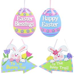 Easter Wooden Signs Happy Easter Party Funny Bunny Egg Hanging Wood Plaque RRA11715