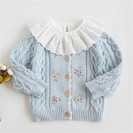 Autumn Winter Baby Girls Embroider Cardigan Coat 1-8Yrs Children Clothing Girls Knitted Kids Cardigan Coat 211106