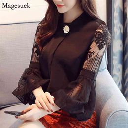 Fashion Vintage Chiffon Blouse Women Lantern Long Sleeve Top Black Shirts s Office Elegant Blusas D79 30 210512