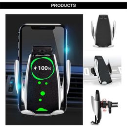 S5 Universal Automatic Clamping Wireless Car Charger Holder Receiver Mount Smart Sensor 10W Fast Charging Chargers for iPhone Samsung Phones DHL