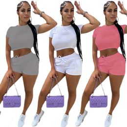 New Summer Women two pieces sets jogger suits short sleeve tracksuits T-shirts crop top+shorts 2 piece set plus size 2XL outfits black casual sportswear 4772