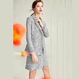 Two Piece Dress Famous Fashion Nail Pearl Gold Woven Colorful Tweed Suit High End Commuter Skirt