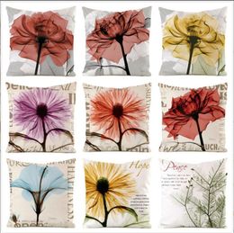 Linen Home Decor Throw Pillow Case Fashion Clearly Flower 3D Printed Sofa Living Room Cushion Cover Square Pillowcase 45x45cm
