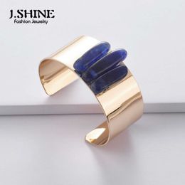 J.shine Punk Style Irregular Natural Stone Wide Gold Silver Color Copper Bangle Cuff for Women Statement Wrist Bangles Jewelry Q0717