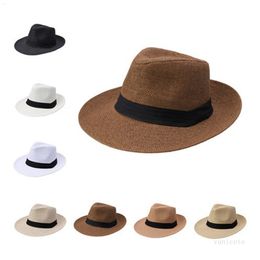 Men Straw Cap Cowboy Style Wide Brim Jazz Caps Festive Party Supplies Stylish Panama 5 Colours Unisex 58cm Hood Beach Sun Hats T9I001369