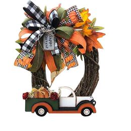 Decorative Flowers & Wreaths Halloween Farmhouse Wreath Decoration Thanksgiving Pumpkin Truck Pendant Window Door Party Garland Supplies For