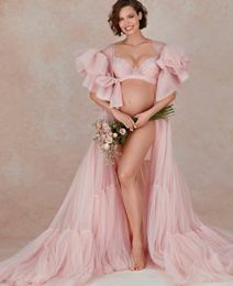 Sexy Pink 2021 Prom Dresses V Neck Short Sleeve Kimono Robe Maternity Dress Evening Gowns Bridal Sleepwear